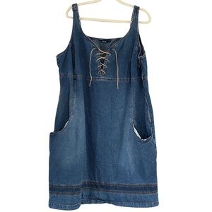 90s Denim Lace Up Front Dress with Pockets